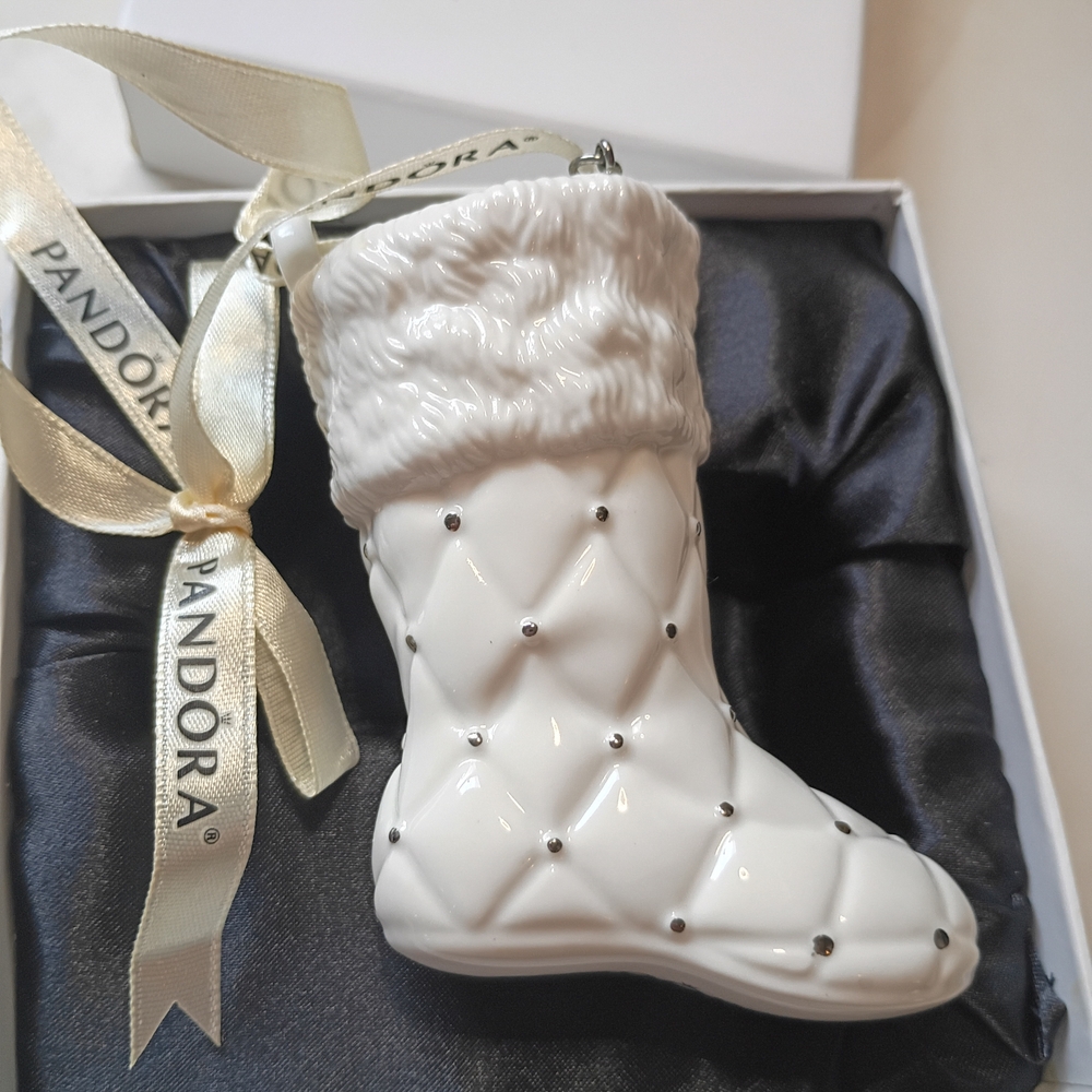 Pandora 2012 White Quilted Boot Ornament